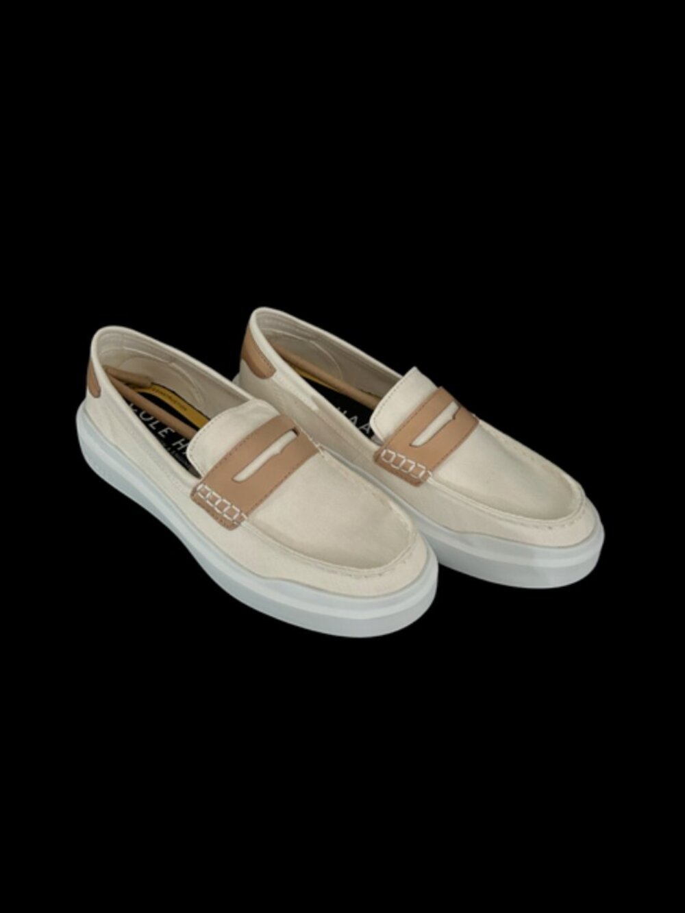 Cole Haan Womens Grandpro Rally Canvas Penny Loafers Size 6 Ivory / Tan New